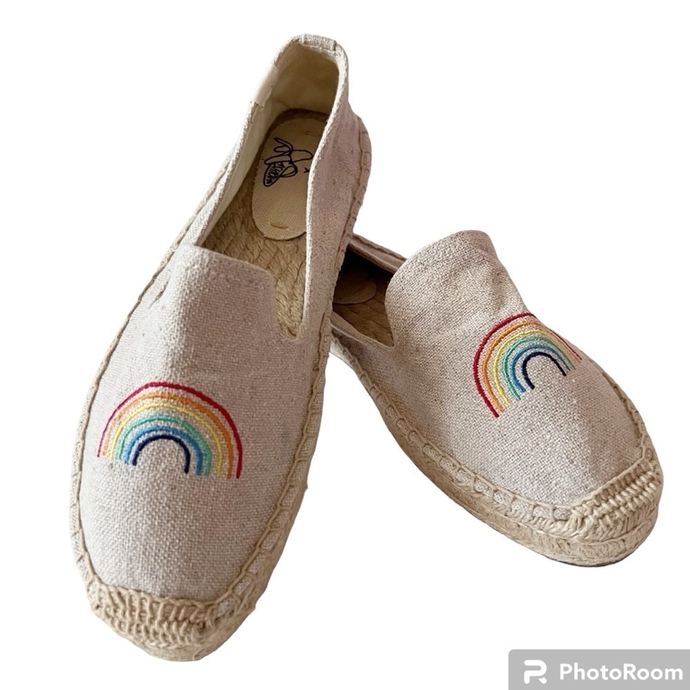 Soludos x Ash Kahn Natural Rainbow Embroidered Platform Espadrilles Size 9